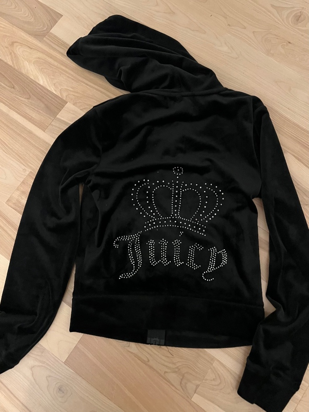 Juicy Couture Black Velour Hoodie with Rhinestone Crown